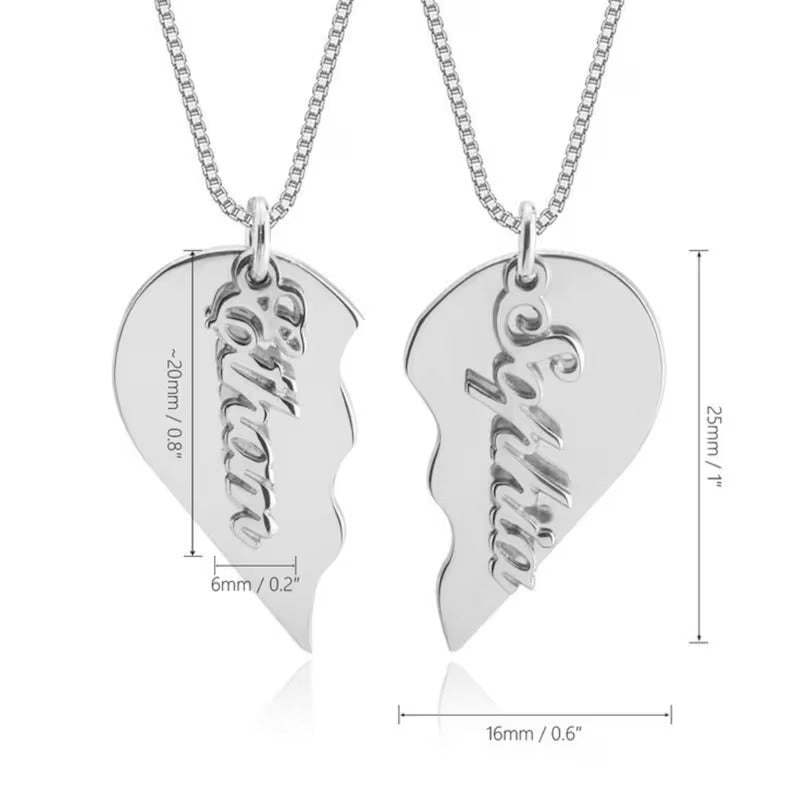 Broken Heart Couple Name Necklace - 30% OFF