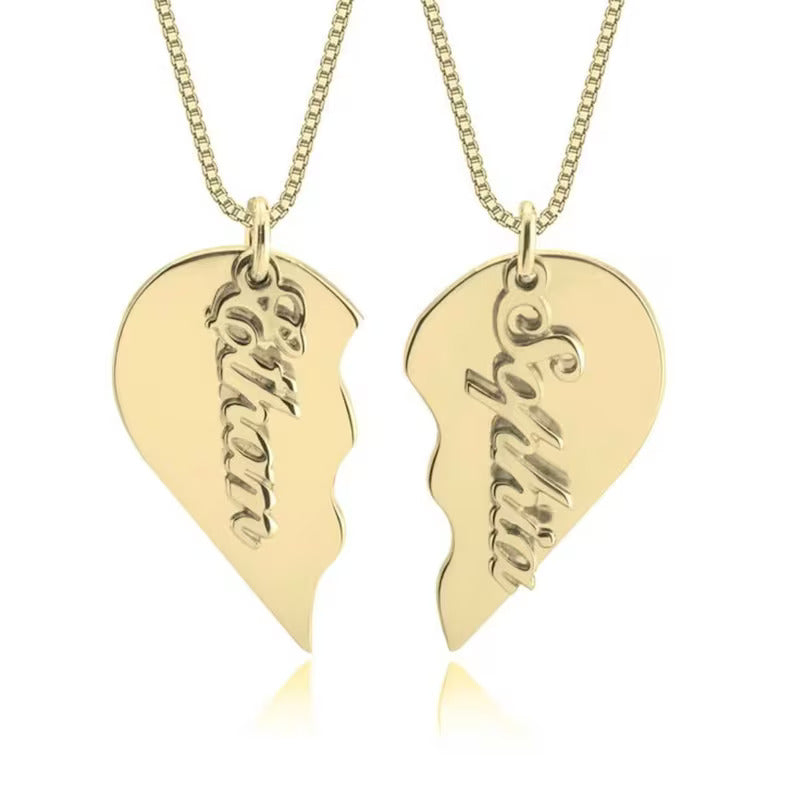 Broken Heart Couple Name Necklace - 30% OFF