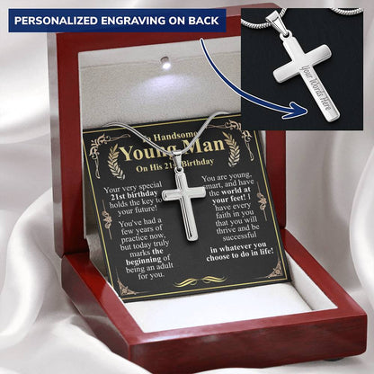 To a handsome young man on his 21st birthday cross w/ engraving