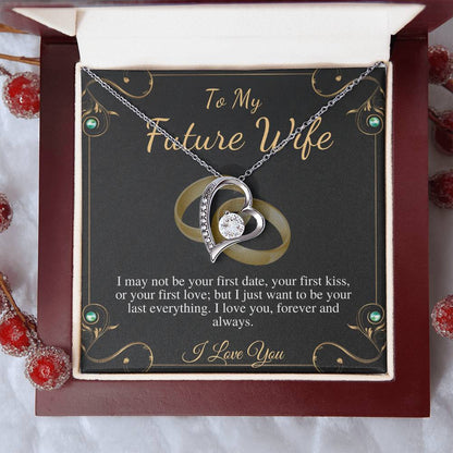 Future Wife Necklace, Fiancee Birthday Gift, Fiancee Gift on Engagement, Heart Neckalce To My Future Wife Gift, Valentines Day Gift for Wife w/ mahogany box