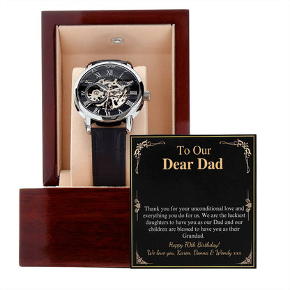 Father's Day Gift Watch from Son, Men's Watch for Dad Gift, Openworks Watch with Messege Card, Watch for Dad's Birthday, Christmas Gift Karen