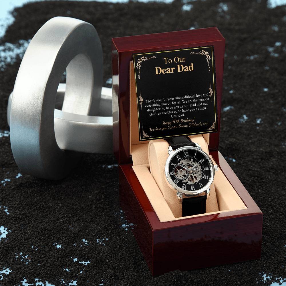 Father's Day Gift Watch from Son, Men's Watch for Dad Gift, Openworks Watch with Messege Card, Watch for Dad's Birthday, Christmas Gift Karen