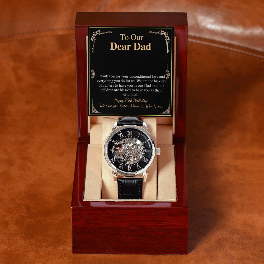 Father's Day Gift Watch from Son, Men's Watch for Dad Gift, Openworks Watch with Messege Card, Watch for Dad's Birthday, Christmas Gift Karen