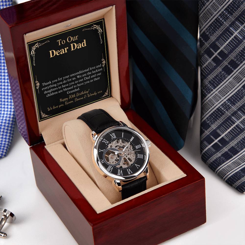 Father's Day Gift Watch from Son, Men's Watch for Dad Gift, Openworks Watch with Messege Card, Watch for Dad's Birthday, Christmas Gift Karen