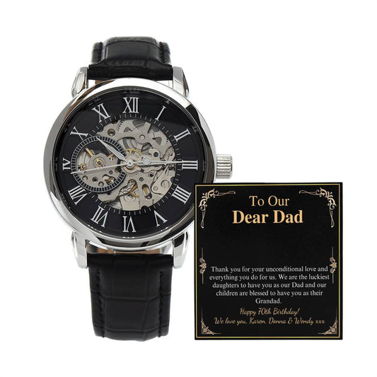 Father's Day Gift Watch from Son, Men's Watch for Dad Gift, Openworks Watch with Messege Card, Watch for Dad's Birthday, Christmas Gift Karen