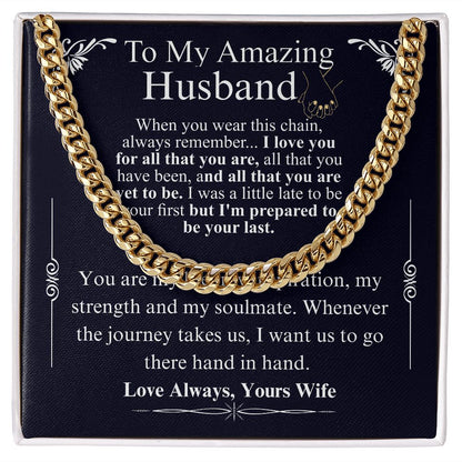 Gifts for Husband Boyfriend Curb Link Chain Necklace, Christmas Anniversary Birthday Gift To My Man, Couples Present Message Card Box your wife