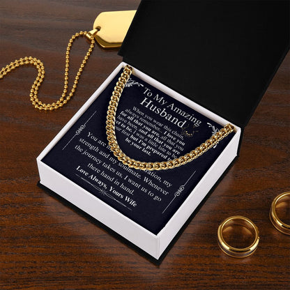 Gifts for Husband Boyfriend Curb Link Chain Necklace, Christmas Anniversary Birthday Gift To My Man, Couples Present Message Card Box your wife