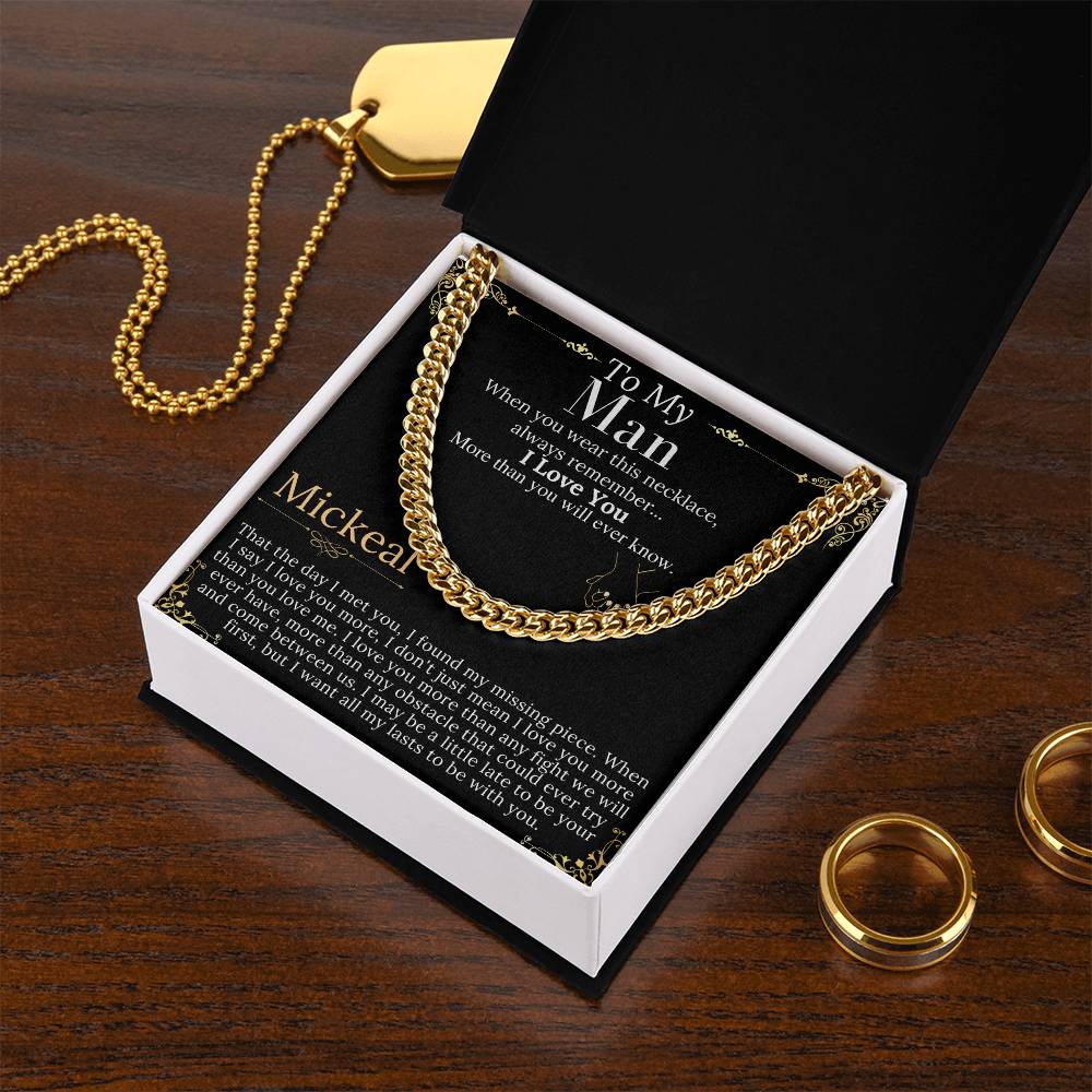 To My Man Chain Necklace for Him, Romantic Gifts for Him, Christmas Gift for Men, Birthday Gift for Husband, Birthday Gift for Husband Mickeal