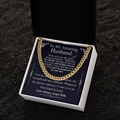 Gifts for Husband Boyfriend Curb Link Chain Necklace, Christmas Anniversary Birthday Gift To My Man, Couples Present Message Card Box your wife