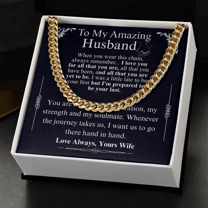 Gifts for Husband Boyfriend Curb Link Chain Necklace, Christmas Anniversary Birthday Gift To My Man, Couples Present Message Card Box your wife