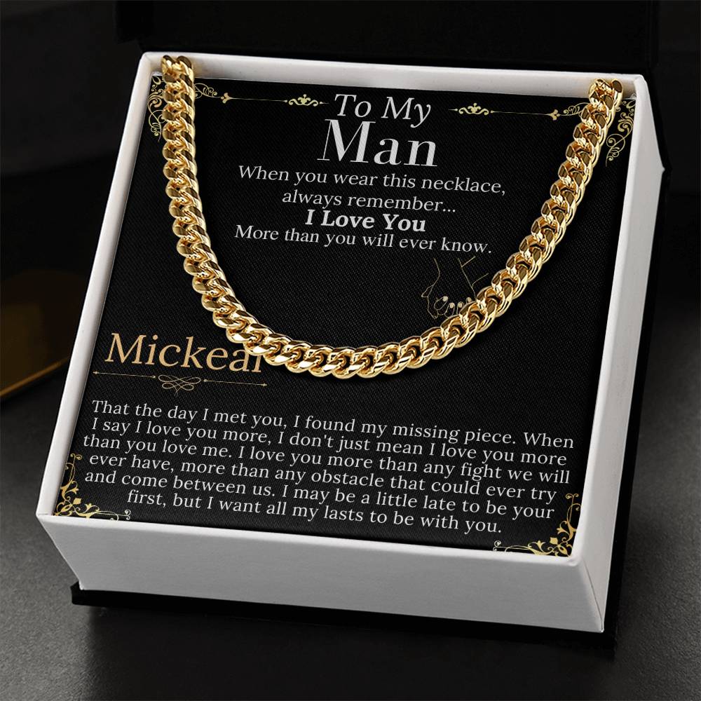 To My Man Chain Necklace for Him, Romantic Gifts for Him, Christmas Gift for Men, Birthday Gift for Husband, Birthday Gift for Husband Mickeal