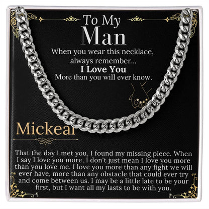 To My Man Chain Necklace for Him, Romantic Gifts for Him, Christmas Gift for Men, Birthday Gift for Husband, Birthday Gift for Husband Mickeal