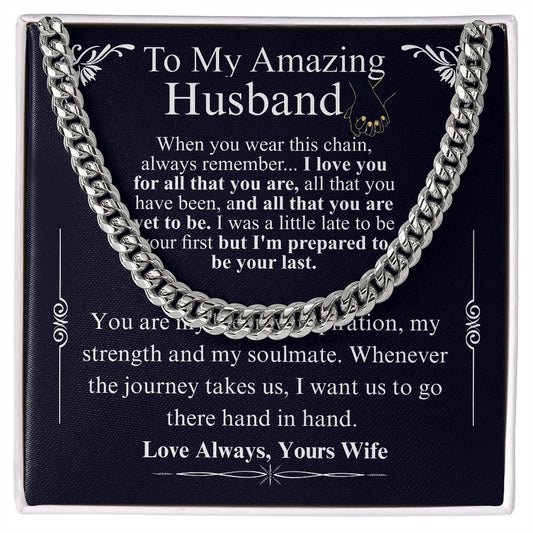 Gifts for Husband Boyfriend Curb Link Chain Necklace, Christmas Anniversary Birthday Gift To My Man, Couples Present Message Card Box your wife