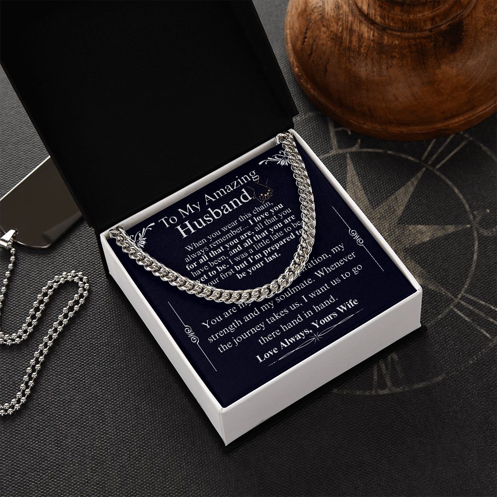 Gifts for Husband Boyfriend Curb Link Chain Necklace, Christmas Anniversary Birthday Gift To My Man, Couples Present Message Card Box your wife