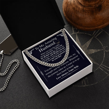 Gifts for Husband Boyfriend Curb Link Chain Necklace, Christmas Anniversary Birthday Gift To My Man, Couples Present Message Card Box your wife