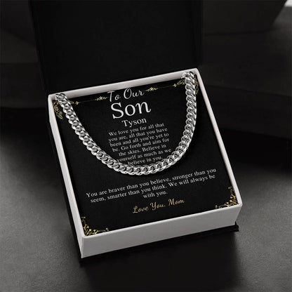 Sentimental Son Gifts from Mom, Son Chain Necklace, Mother to Son Gifts, Christmas Gifts for Son Birthday, Gifts for Son from Mother Tyson