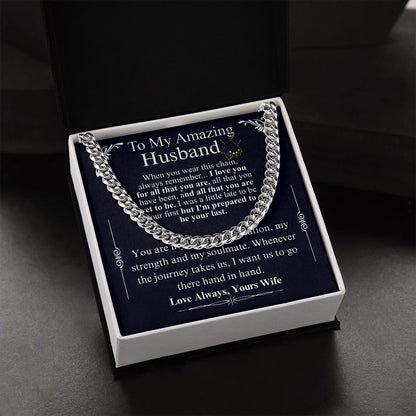 Gifts for Husband Boyfriend Curb Link Chain Necklace, Christmas Anniversary Birthday Gift To My Man, Couples Present Message Card Box your wife