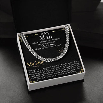 To My Man Chain Necklace for Him, Romantic Gifts for Him, Christmas Gift for Men, Birthday Gift for Husband, Birthday Gift for Husband Mickeal