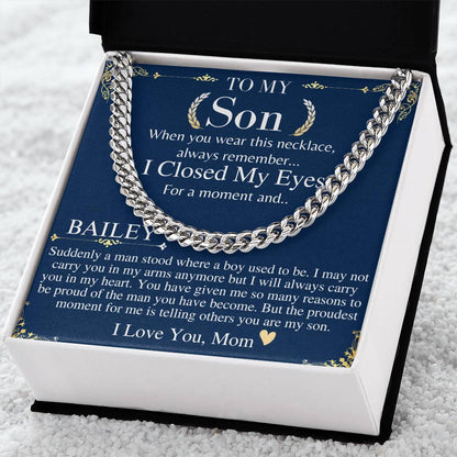 Sentimental Son Gifts from Mom, Son Chain Necklace, Mother to Son Gifts, Christmas Gifts for Son, Graduation Gifts for Son from Mother BAILEY