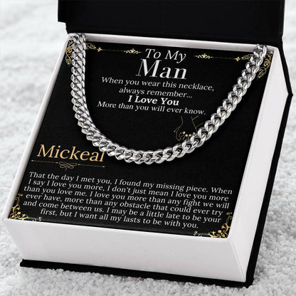 To My Man Chain Necklace for Him, Romantic Gifts for Him, Christmas Gift for Men, Birthday Gift for Husband, Birthday Gift for Husband Mickeal