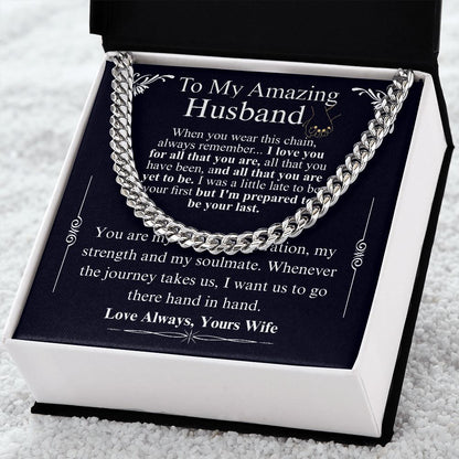 Gifts for Husband Boyfriend Curb Link Chain Necklace, Christmas Anniversary Birthday Gift To My Man, Couples Present Message Card Box your wife