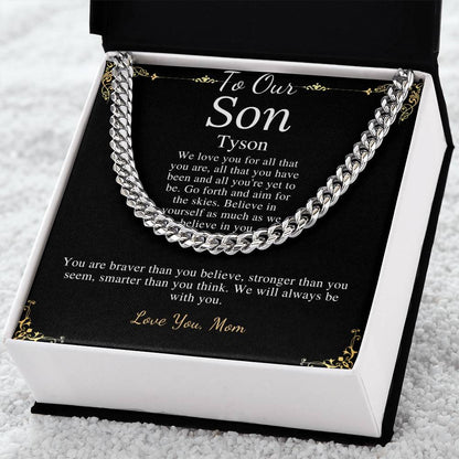 Sentimental Son Gifts from Mom, Son Chain Necklace, Mother to Son Gifts, Christmas Gifts for Son Birthday, Gifts for Son from Mother Tyson