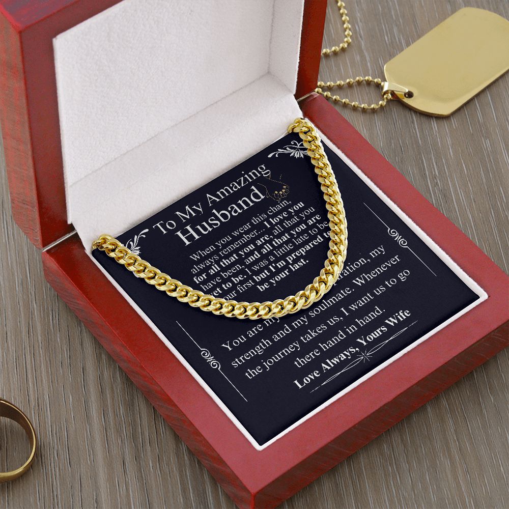 Gifts for Husband Boyfriend Curb Link Chain Necklace, Christmas Anniversary Birthday Gift To My Man, Couples Present Message Card Box your wife