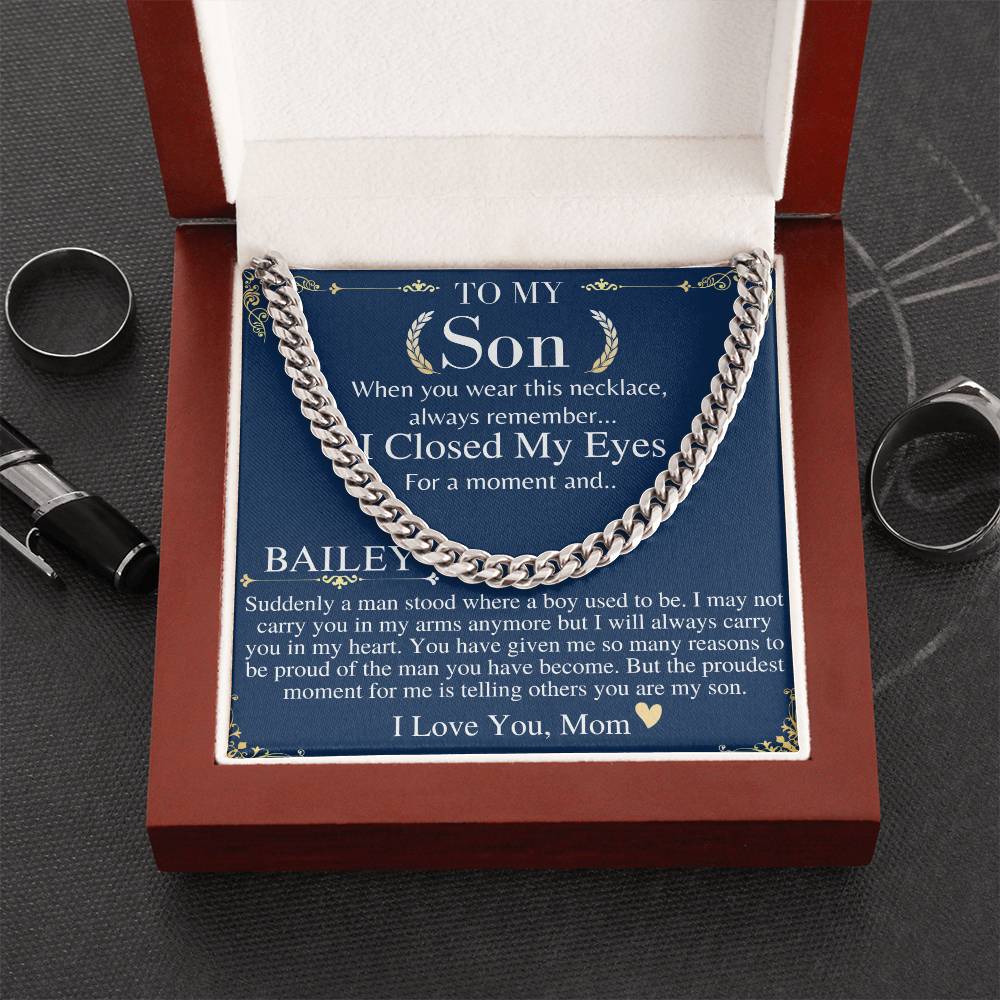 Sentimental Son Gifts from Mom, Son Chain Necklace, Mother to Son Gifts, Christmas Gifts for Son, Graduation Gifts for Son from Mother BAILEY