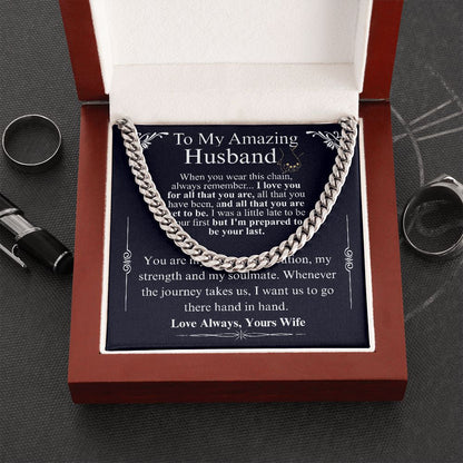 Gifts for Husband Boyfriend Curb Link Chain Necklace, Christmas Anniversary Birthday Gift To My Man, Couples Present Message Card Box your wife