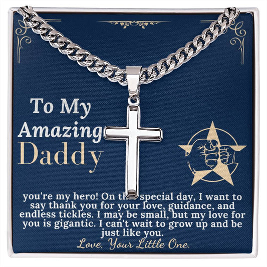 Personalized Cross Necklace for Dad on First Fathers Day Gift from Wife to Husband, Meaningful Gift for Daddy, Christmas Gift for New Dad w/ engraving