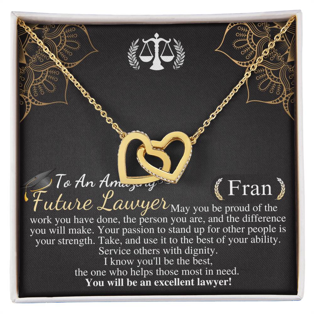 Meaningful Jewelry Gift Personalized Lawyer Gift for Graduation, Law School Graduation Gift, Custom Attorney Paralegal Law Student Graduate gift for her, Interlocking Heart Necklace With Message card Fran