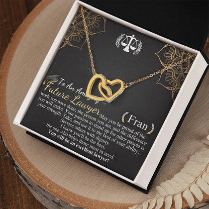 Meaningful Jewelry Gift Personalized Lawyer Gift for Graduation, Law School Graduation Gift, Custom Attorney Paralegal Law Student Graduate gift for her, Interlocking Heart Necklace With Message card Fran