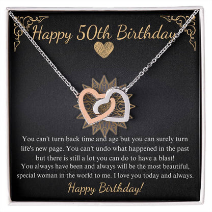 50th Birthday Gift for Women, 50th Birthday Gift for her, 50th Birthday Gift for Mom, Friend, 50th Birthday Gift Idea, Double Heart #0677 interlocking heart