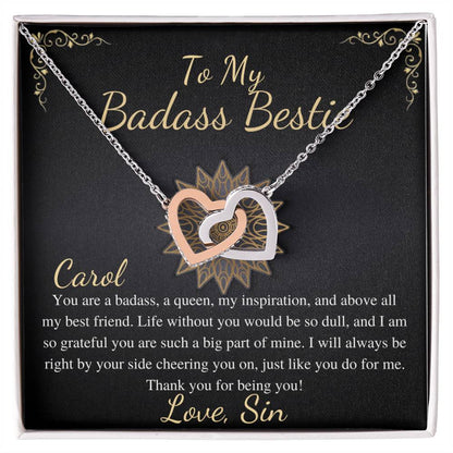 To My Badass Bestie Necklace, Gift For Friends, BFF Gift, Friendship Gift, Friendship Necklace, Friend Christmas Gift,Linked Heart #0594 Sin