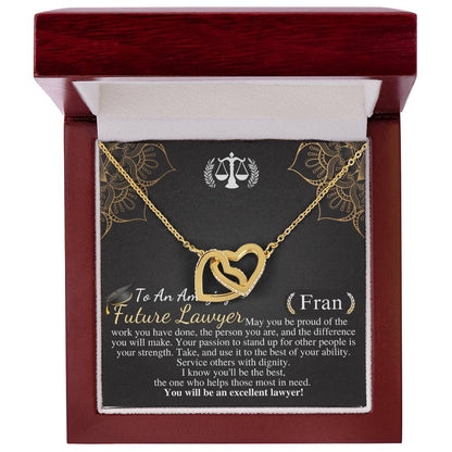 Meaningful Jewelry Gift Personalized Lawyer Gift for Graduation, Law School Graduation Gift, Custom Attorney Paralegal Law Student Graduate gift for her, Interlocking Heart Necklace With Message card Fran