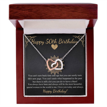 50th Birthday Gift for Women, 50th Birthday Gift for her, 50th Birthday Gift for Mom, Friend, 50th Birthday Gift Idea, Double Heart #0677 interlocking heart