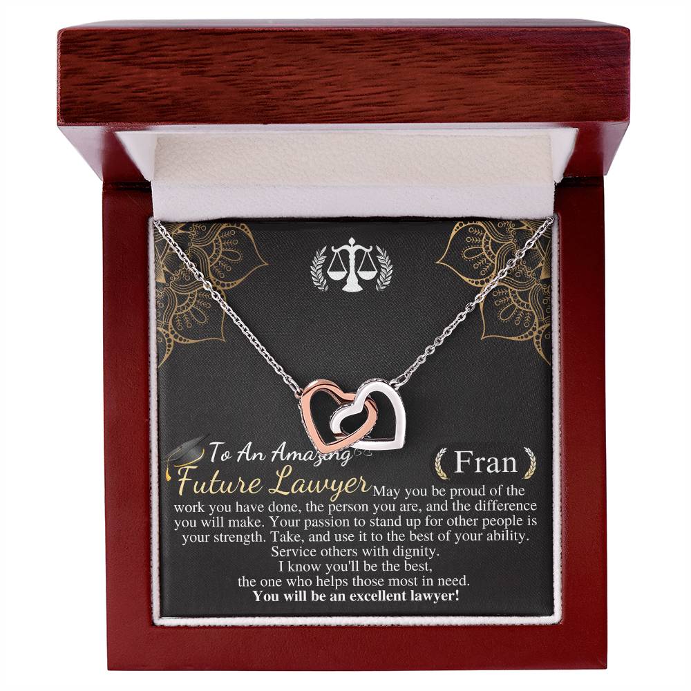 Meaningful Jewelry Gift Personalized Lawyer Gift for Graduation, Law School Graduation Gift, Custom Attorney Paralegal Law Student Graduate gift for her, Interlocking Heart Necklace With Message card Fran