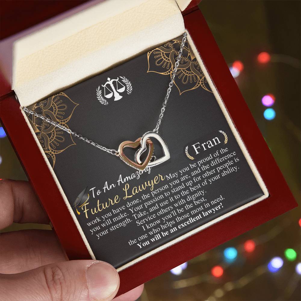 Meaningful Jewelry Gift Personalized Lawyer Gift for Graduation, Law School Graduation Gift, Custom Attorney Paralegal Law Student Graduate gift for her, Interlocking Heart Necklace With Message card Fran